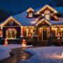 House decorated for the Festive Season with lights, snowmen, and great curb appeal.